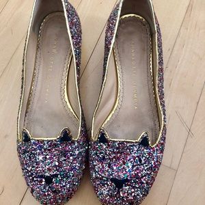 Charlotte Olympia Glitter Kitten Flats